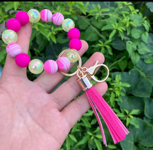 Women Classic Style Commute Color Round Silica Gel Keychain